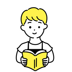 かわいい人物のイラストシリーズ _ 男性の店員_ 読書