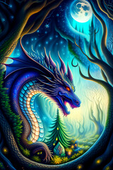 The dragon in the night, Dragon horror image, Generative Ai