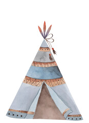 watercolor illustration tent wigwam ideological, boho for kids. interior sticker, sticker. enjoy © Татьяна Трущелева
