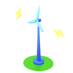 windmill or wind turbines to generate electricity for save the environment and the world -3d rendering illustration  element NO AI