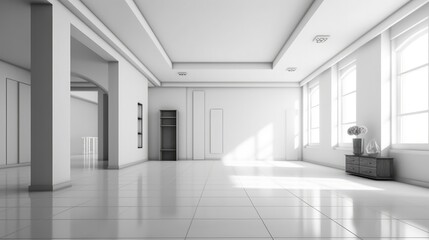 An empty white room with minimalist design. Generative ai