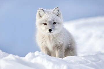 Baby Arctic fox Vulpes lagopus in snow habitat winter. Generative AI