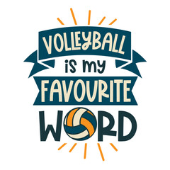 Volleyball lettering for greeting card design, signs, sport illustration. Festive decoration, t shirt design. Vector illustration