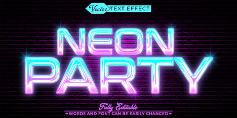 Shiny Neon Party Vector Editable Text Effect Template - obrazy, fototapety, plakaty