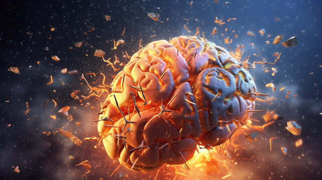 Exploding Brain Concept. AI Generative Image