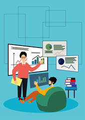 Business Concept illustrations. scenes with men and women taking part in business activities. Vector illustration