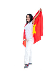 Asian women celebrate Vietnam independence day on 02 September by holding the Vietnam flag