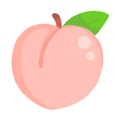Cute Pink Peach with leaf Cartoon Illustration