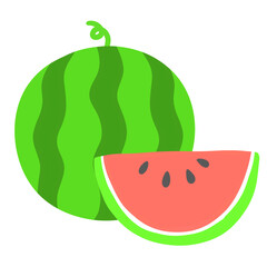 Cute Whole and slice watermelon Cartoon Illustration