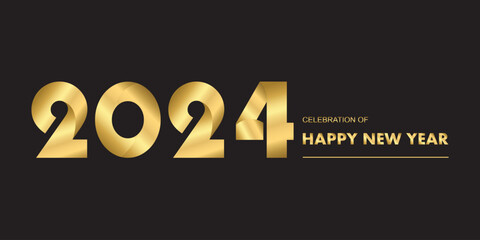 New year 2024 celebrations gold greetings poster isolated over black background.