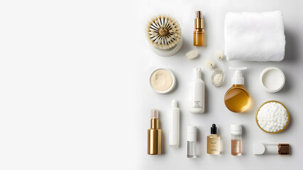 Elegant Perfume and Makeup Products on White Background: Beauty and Glamour Essentials