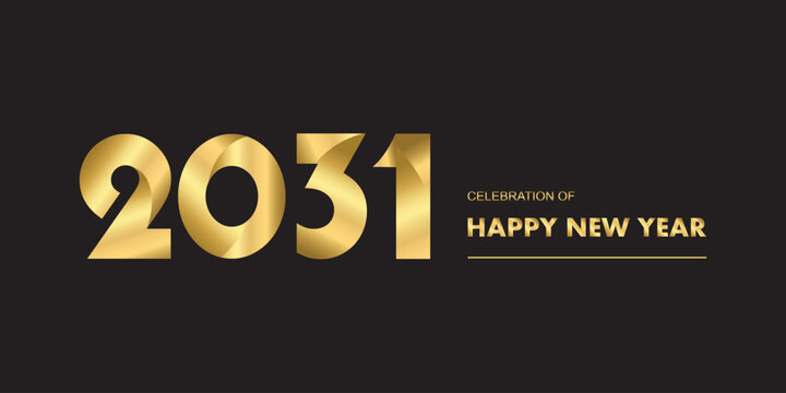 New year 2031 celebrations gold greetings poster isolated over black background.