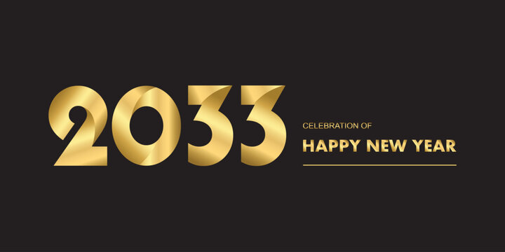 New year 2033 celebrations gold greetings poster isolated over black background.