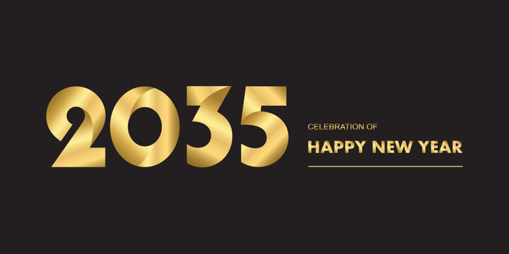 New year 2035 celebrations gold greetings poster isolated over black background.