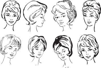 A set of female faces of middle age for design work. Vector illustration of a format EPS.