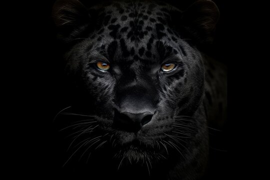 Black panther close-up face on black background. Generative AI
