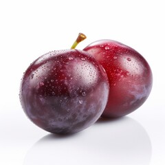 Obraz premium A fresh plum isolated on white background. Fresh raw organic fruit. Generative AI.