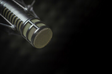 Background with a professional microphone and copy space