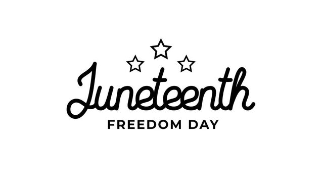 Juneteenth Freedom Day text animation. June 19. Handwriting Lettering Animation. Text in black color on transparent background. Motion graphic design. 4K, HD loop footage. alpha channel.