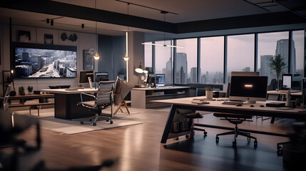 Fototapeta na wymiar Office interior design with a stunning view