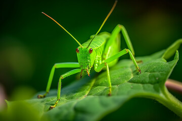 A grasshopper sits on a leaf with the word grass on it. Generative AI