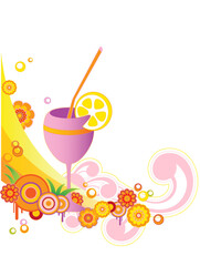 summer background with orange  juice and flowers