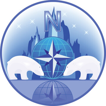 Emblem of North Pole with polar bears in a vector