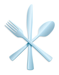 Fork, spoon and knife on white background