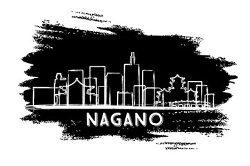 Naklejka premium Nagano Japan City Skyline Silhouette. Hand Drawn Sketch. Business Travel and Tourism Concept with Modern Architecture.