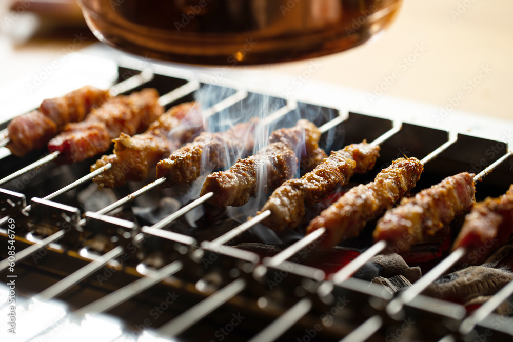 Canvas Prints grilled lamb skewers over charcoal