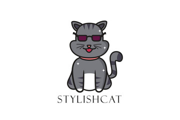 grey cat stylish logo design