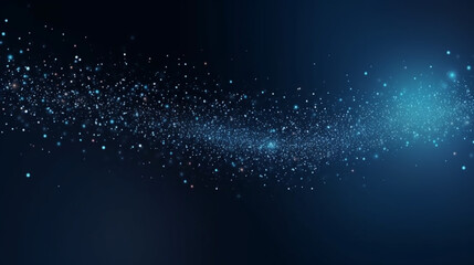 紺色の背景に光る粒子、飛ぶような輝き、テクノロジー抽象的なぼやけたバナーデザインGenerativeAI