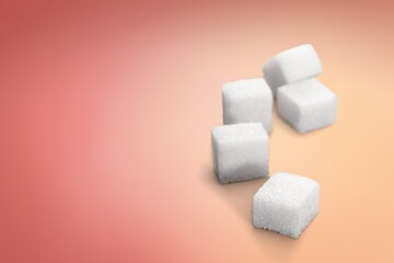 Sweet sugar and cubes on color background