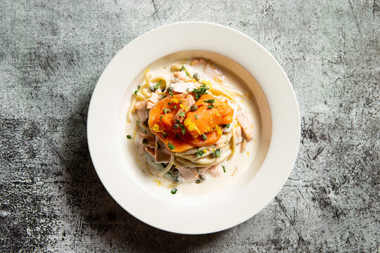 Cream Sauce Pasta with Salmon