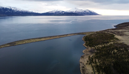 Aerial view of the beautiful landscape with the nature of Iceland