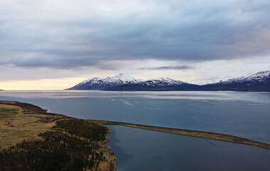 Aerial view of the beautiful landscape with the nature of Iceland