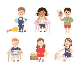 Little Boy and Girl with Different Type of Behavior Vector Set