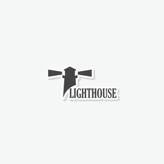 Lighthouse word logo icon sticker - obrazy, fototapety, plakaty