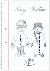 Sketch with Santa Claus and Snow Maiden