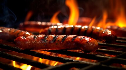Sizzling Delights: Close-Up Flaming Grill at a Summer Barbecue