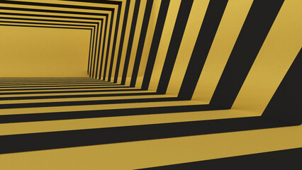 Abstract background The black region stands out against the yellow background., Placement space black and yellow background,3d rendering