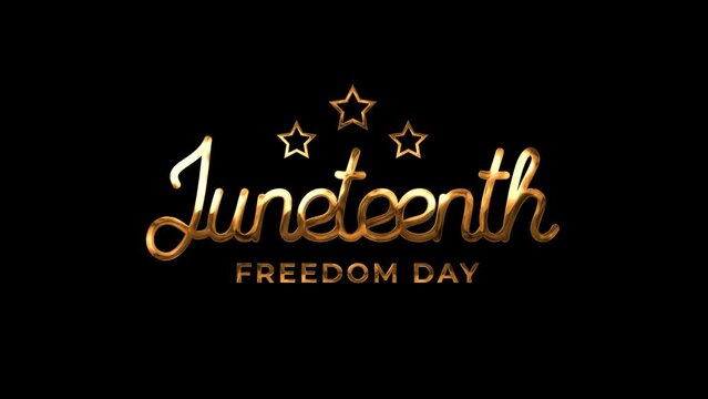 Juneteenth animation text with golden lettering on black background. Suitables for juneteenth Celebrations
