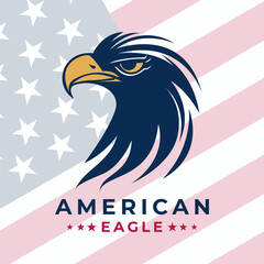 Vector Illustration of American Eagle Day. Eagle head logo minimal design on USA flag background