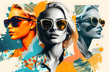 Fototapeta na wymiar Fashion blonde woman wearing big trendy sunglasses Summer travel