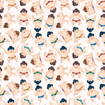cartoon Sumo wrestler seamless pattern