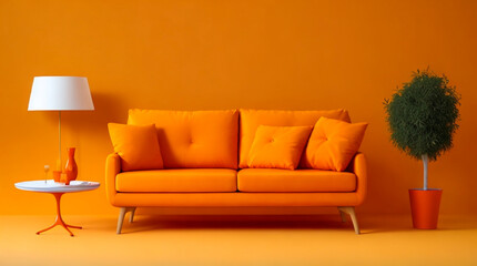 A beautiful orange sofa decoration, created using generative ai tools