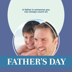 Composite of father's day text and close-up portrait of caucasian shirtless father and son