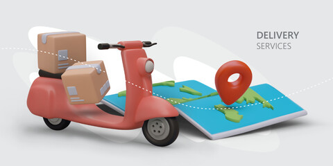 Delivery service abroad. Transport and courier services. Ground transportation. Horizontal template with isometric illustration. Landing page for website