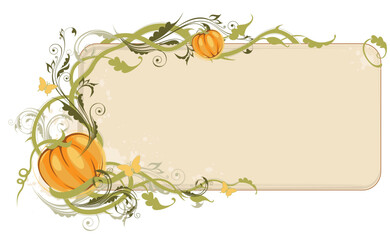 Halloween banner  with pumpkin and floral ornament