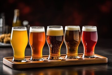 Assorted beers draft beer in glasses Generated with AI